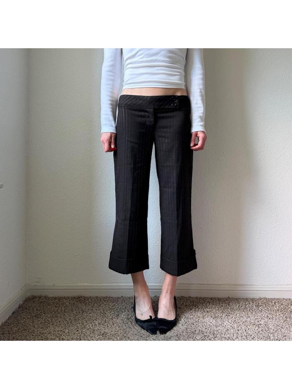 Vintage y2k black & gold low rise wide leg flare black casual chino capris